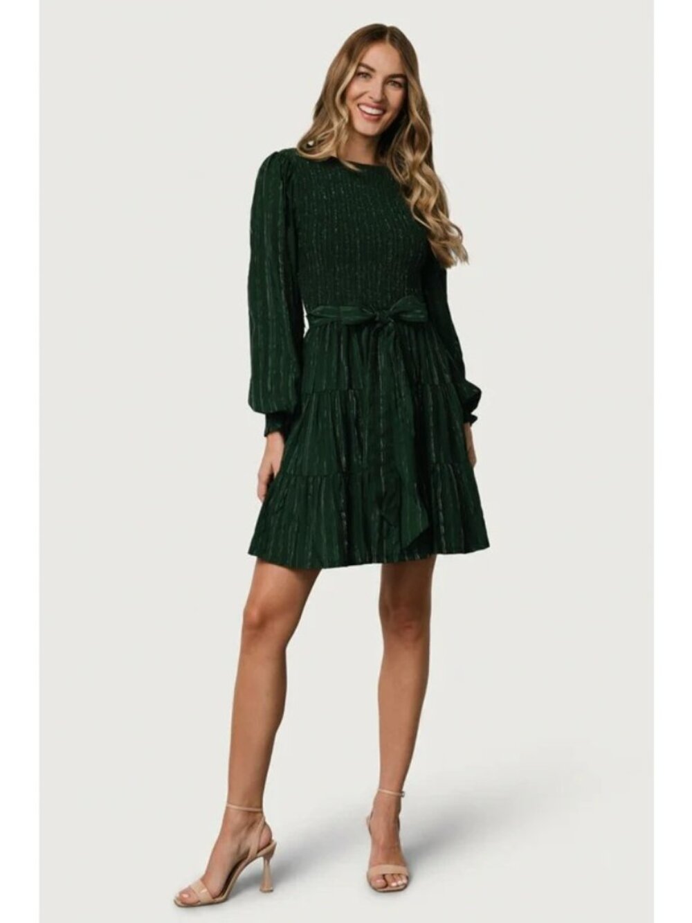 Baltic Born Green Ivey Green and Silver Smocked Short Dress S